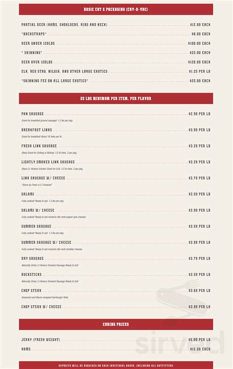 Menu for Granzin's Meat Market in Pleasanton, TX | Sirved