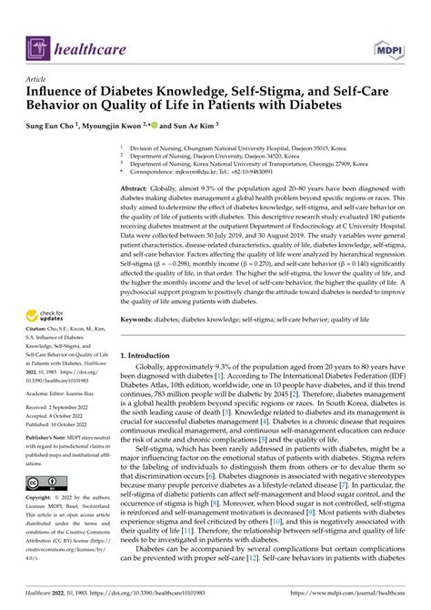 Pdf Influence Of Diabetes Knowledge Self Stigma And Self Care Behavior On Quality Of Life In