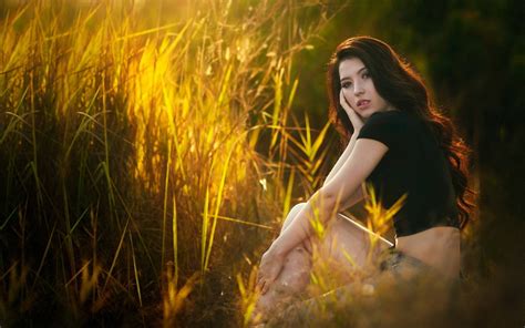 Wallpaper Sunlight Women Model Long Hair Grass Asian Wavy Hair