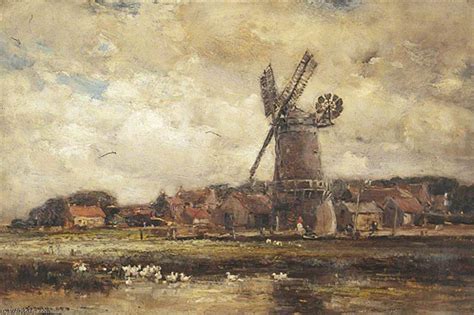 Oil Painting Replica Landscape With A Windmill 1909 By Owen Bowen