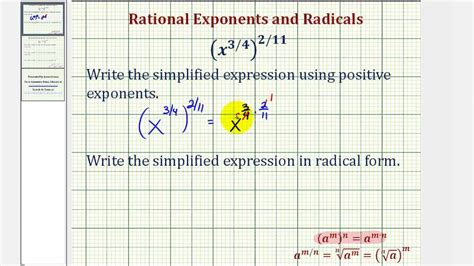 Ex Simplify An Expression With Rational Exponents And Write In Radical Form Youtube