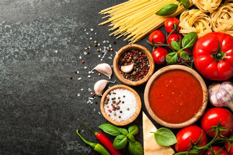 Cooking Table With Ingredients Italian Cuisine Concept Stock Photo By