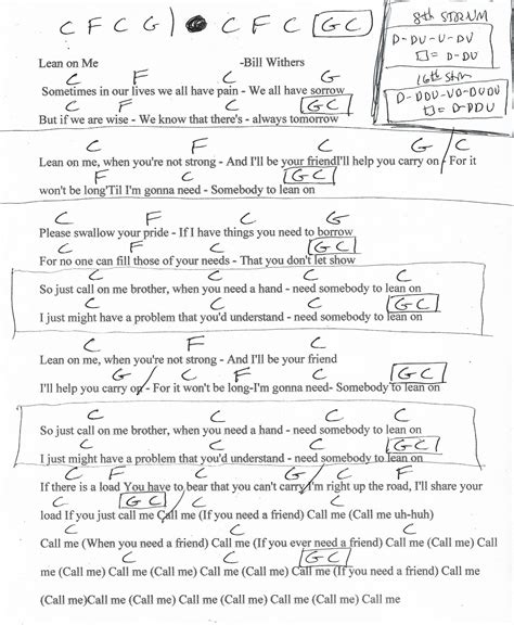 Lean On Me Bill Withers Guitar Chord Chart Ukulele Songs Beginner Lyrics And Chords