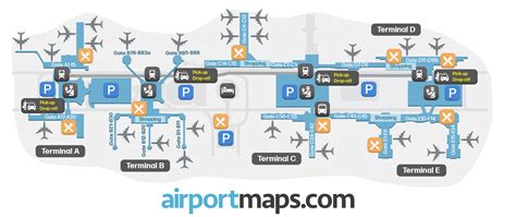 George Bush Intercontinental Airport (IAH) map with terminals ...