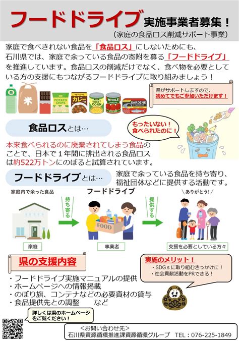 石川県広報広聴室公式「ほっと石川」 On Twitter 【フードドライブ実施事業者を募集しています。】 家庭で食べきれない食品を「食品