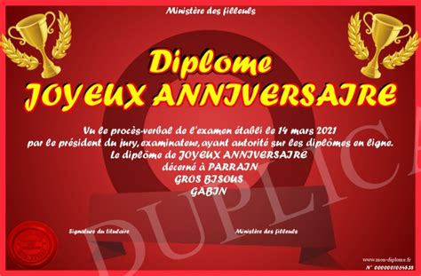 Diplome Joyeux Anniversaire