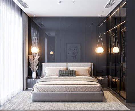 Premium Photo Stylish Modern Black Bedroom Interior With Glass