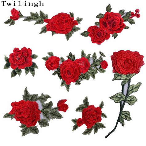 1 Pcs New Brand 3D Patches Big Red Rose Flower Embroidered Patch DIY