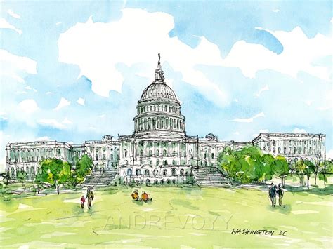 Capitol Washington DC art print from original watercolor | Etsy