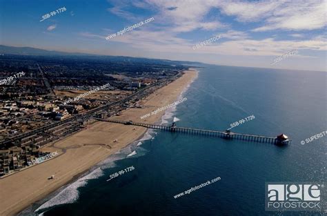 Aerial View Of A Pier On The Beach Huntington Beach Pier Huntington