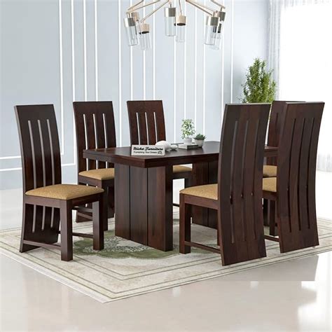 NISHA FURNITURE Solid Sheesham Wood 6 Seater Dining Table With Six