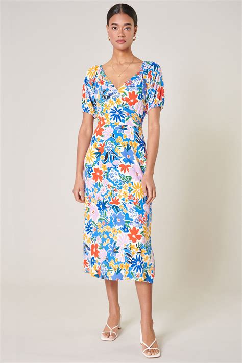 Ojai Floral Agave Puff Sleeve Midi Dress Sugarlips