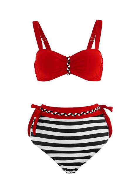 Color Block High Waisted Stripe Print Bikini Set Rosewe USD 35 98