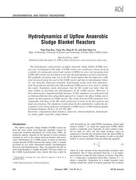 Pdf Hydrodynamics Of Upflow Anaerobic Sludge Blanket Reactors