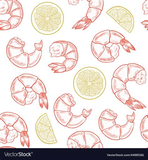 Shrimp Hand Drawn Sketch Seamless Pattern Vector Image