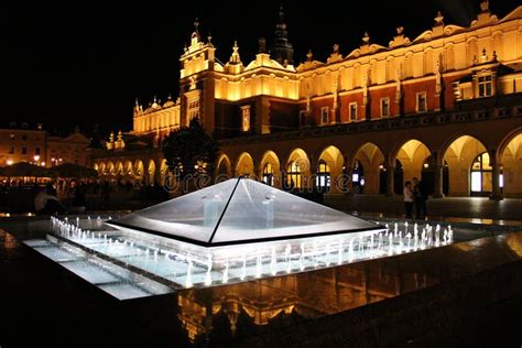 Lights Fountain in Front of the Cloth Hall - Sukiennice, Night View ...