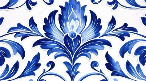 Fondo Elegante Flor De Damasco Azul Y Blanca Dibujada A Mano Con Un