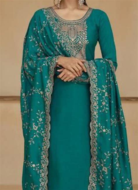 Shop Rama Green Art Silk Embroidered Palazzo Suit Party Wear Online At