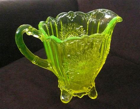 Vintage Vaseline Glass Pitcher Dahlia Etsy