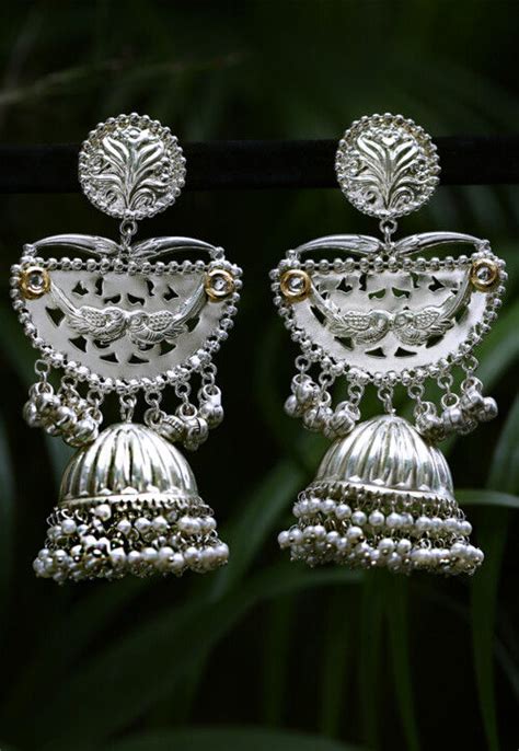 Buy Silver Look Alike Jhumka Style Earrings Online Jtu Utsav