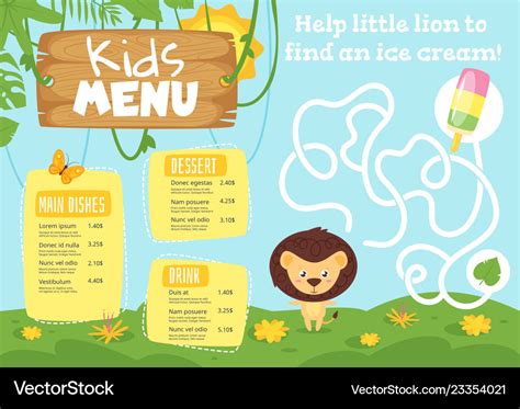 Kids food menu design template Royalty Free Vector Image