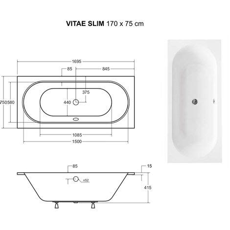 Baignoire rectangulaire blanche à encastrer repose tête 170 x 75