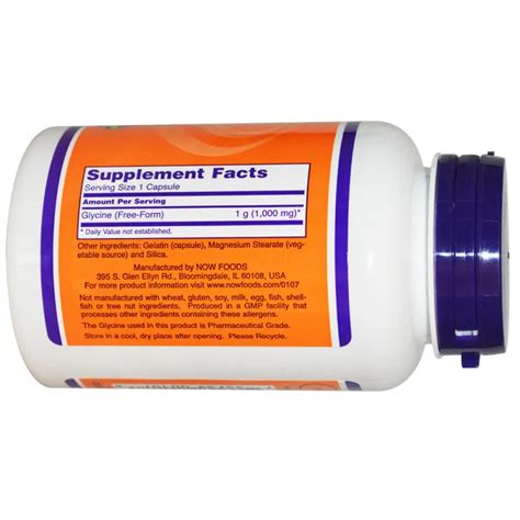 ГЛИЦИН 1000мг капсули 100 бр. НАУ ФУУДС GLYCINE 1000mg caps 100s NOW ...