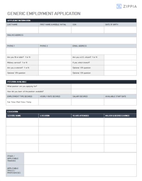 Job Application Form Template Word Zippia