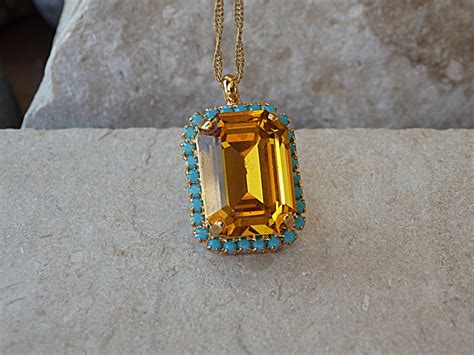 Orange and Turquoise Necklace Topaz Crystal Stone Pendant - Etsy