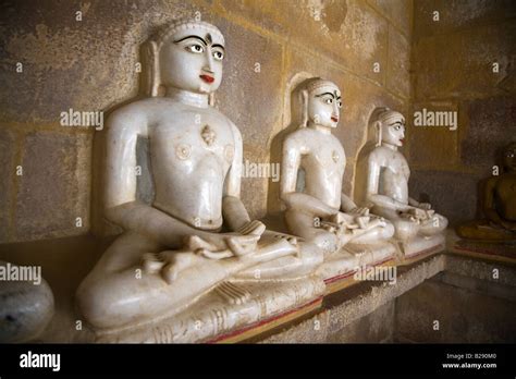 Hand Carved White Marble Statues Of Mahavira In A Jain Temple Inside