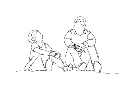 Single One Line Drawing Father And Son Sitting Relaxed Father S Day