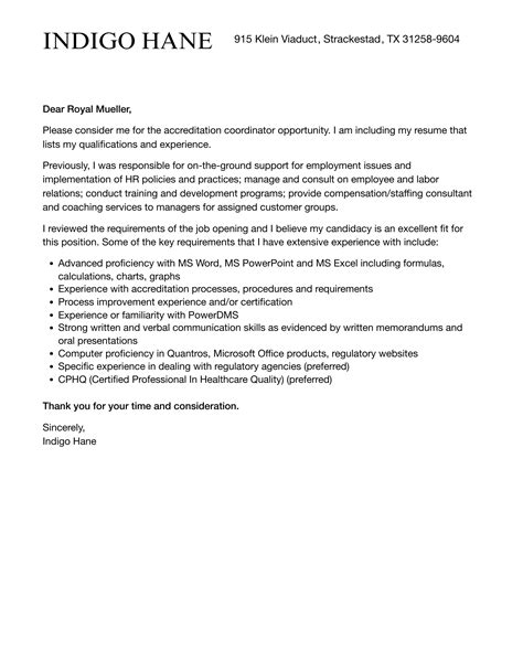 Accreditation Coordinator Cover Letter Velvet Jobs