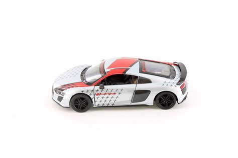 2020 Audi R8 Coupe Livery Edition Silver Wred Stripe Kinsmart