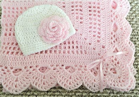 Crochet Baby Girl Pink Blanket W/hat - Etsy