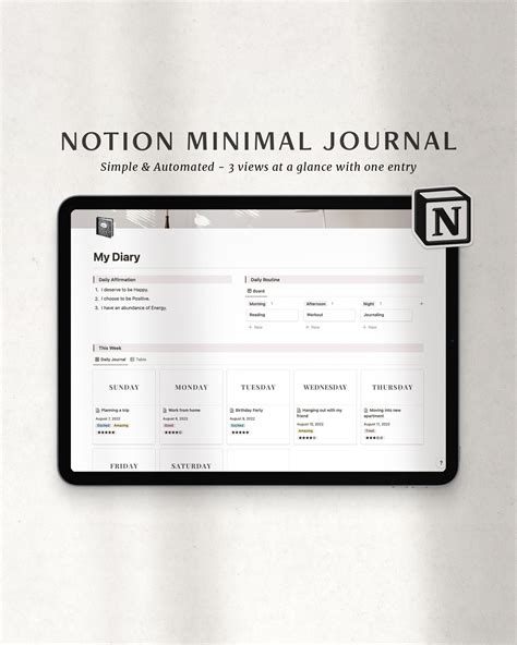 Notion Journal Template Daily Diary Notion Planner With Etsy