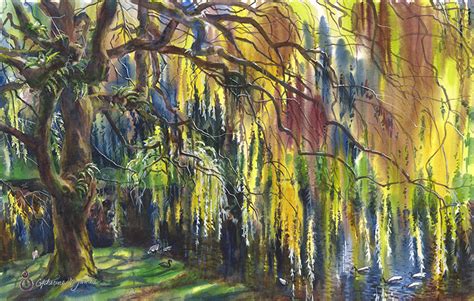 The Wild Garden In Watercolor Willow Tree Enchantment