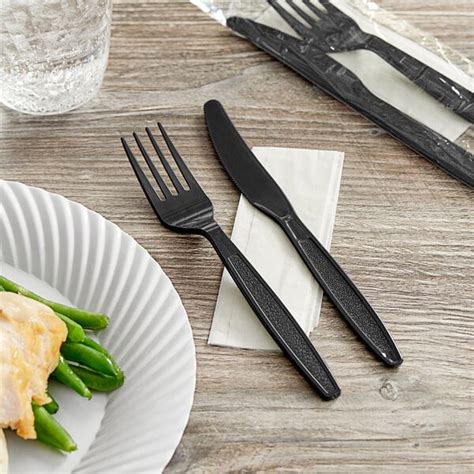 Choice Black Heavy Weight Wrapped Polystyrene Plastic Fork And Knife