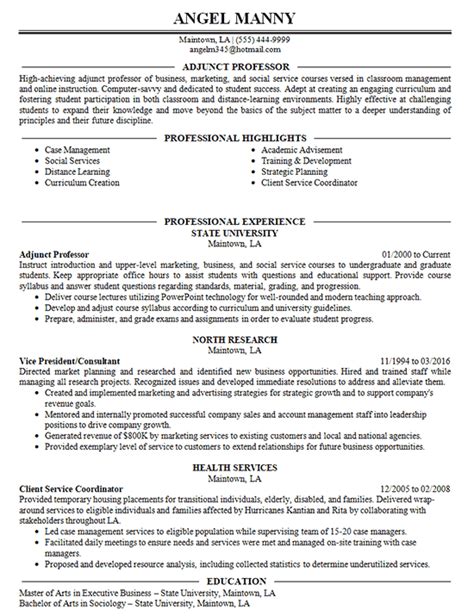 How To Write An Adjunct Professor Resume