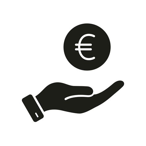 Save Money, Euro Coin in Human Hand Silhouette Icon. Get Salary