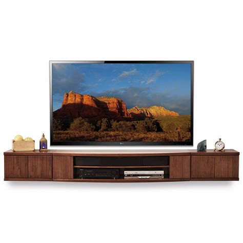 Floating Tv Stand Console Curve 3 Piece Mocha Woodwaves