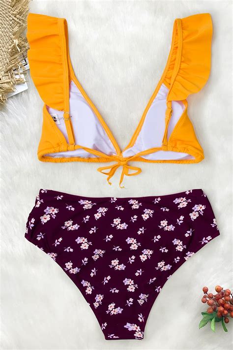 Yellow And Purple Ruffled Bikini Cupshe AU