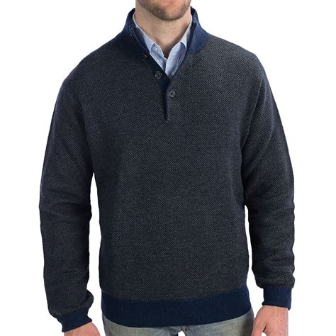 Toscano Button Mock Neck Sweater - Merino Wool-Acrylic (For Men) - Save 39%