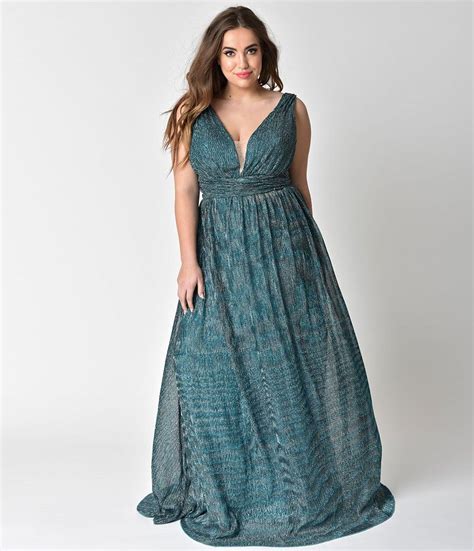 Plus Size Metallic Teal Green Ribbed Long Dress Plus Size Long