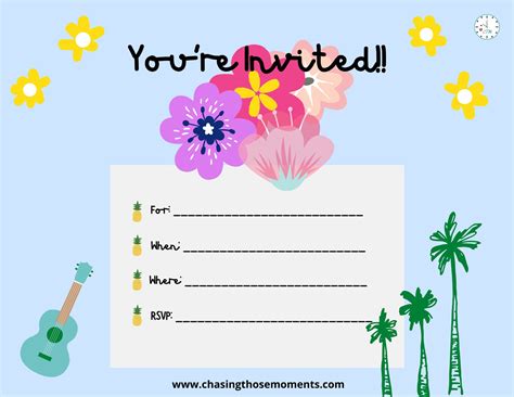 Hawaiian/tropical Party Invitations Printable Fill-in 4x5 - Etsy