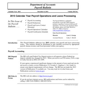 Fillable Online Doa Virginia 2015 Calendar Year Payroll Operations And