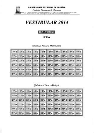 Vestibular 2014 UEPB Gabaritos do 2º dia PDF