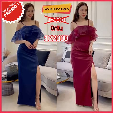 Jual Long Dress Pesta 2299 Agatha Bahan Scuba Kombinasi Organza Dres