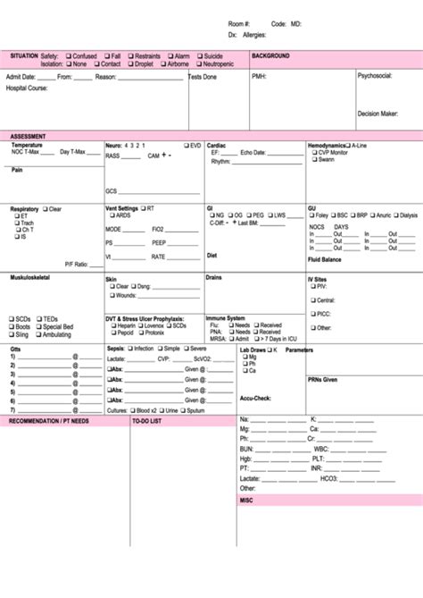 Nursing Brain Sheet Templates