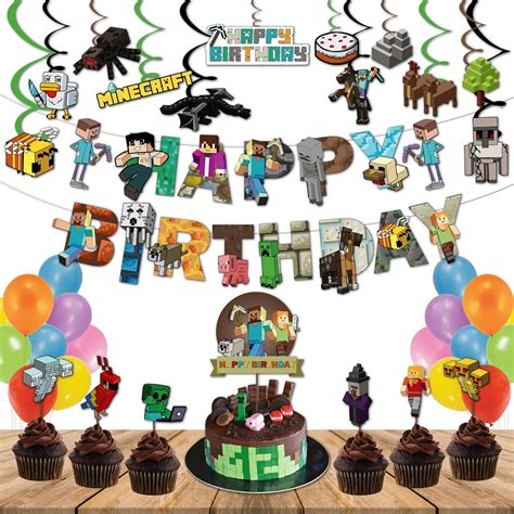 Festiko®57 Pcs Minecraft Birthday Party Decorations Happy Birthday