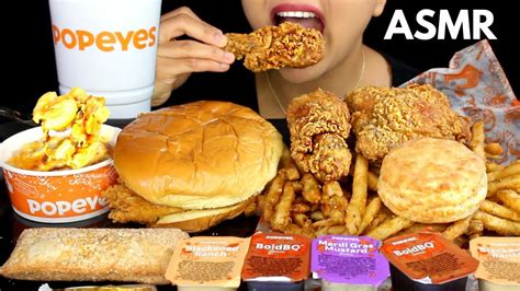 ASMR Popeyes Spicy Fried Chicken Chicken Sandwich Mac N Cheese